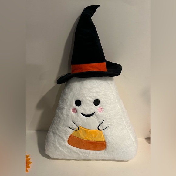 Halloween Candy Corn Ghost Throw Pillow Plush with Witch Hat New - Picture 3 of 8